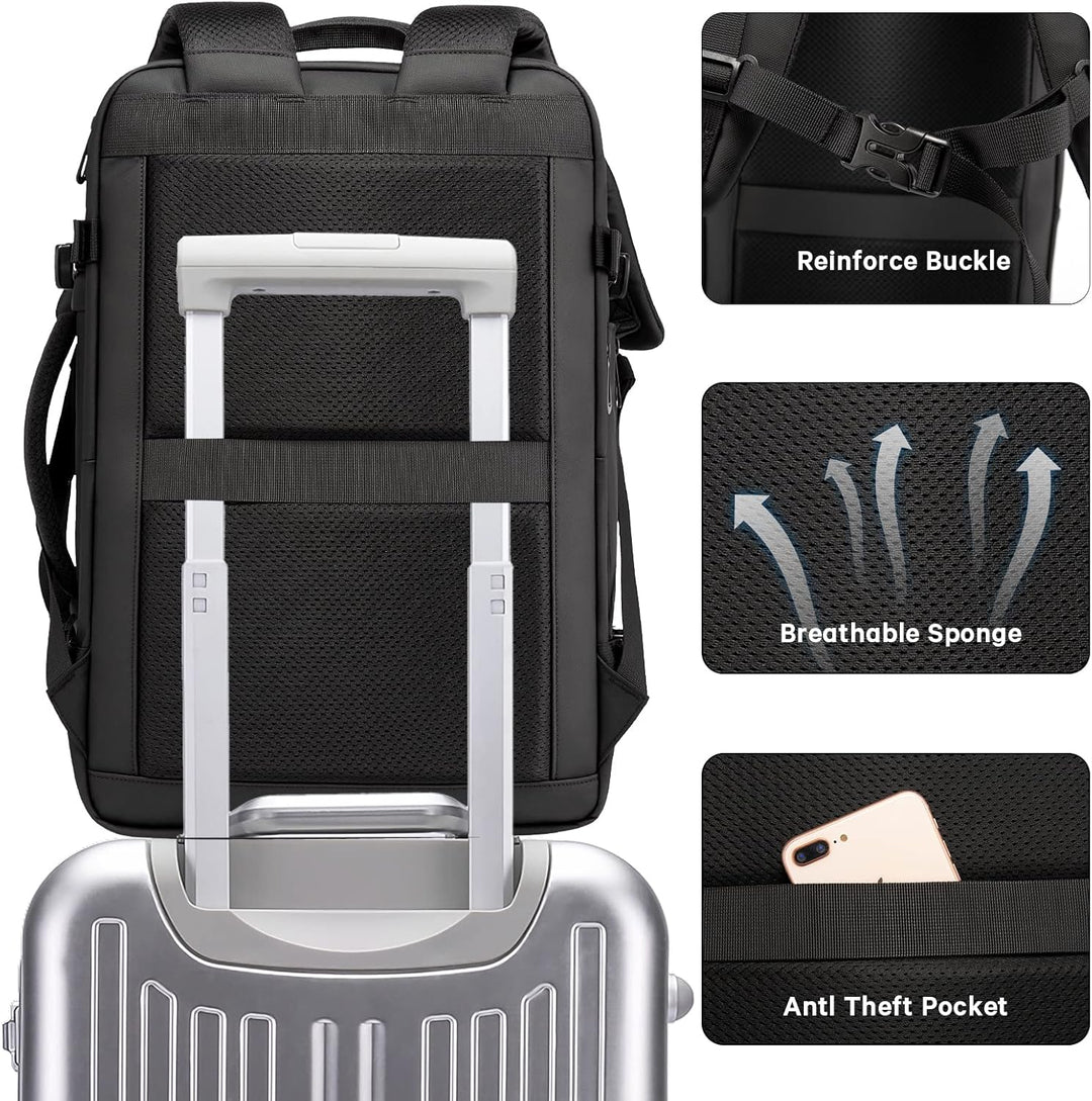 Multi-functional 45L travel backpack, adapts to your journey, with anti-theft features.