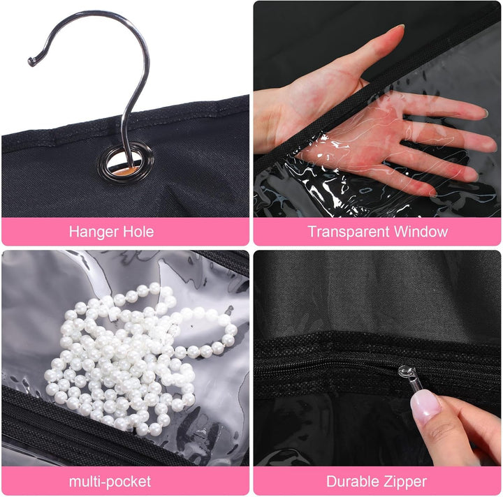 Accessory organizer: 5 clear garment bags with fold loop & pockets for dance costumes & performance gear.