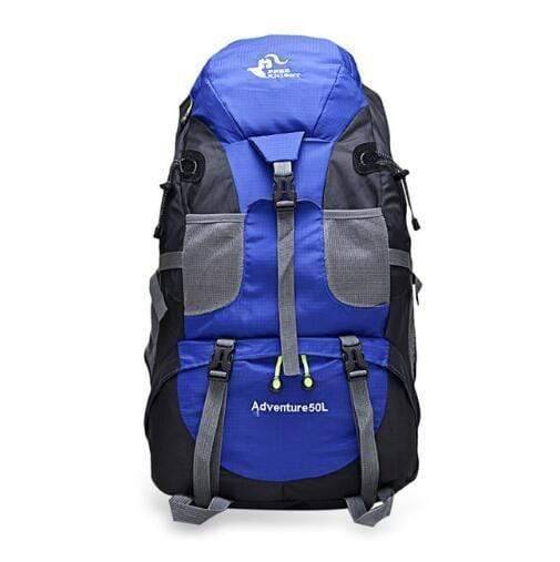 Close-up of 50L hiking backpack fabric, showing waterproof material texture.