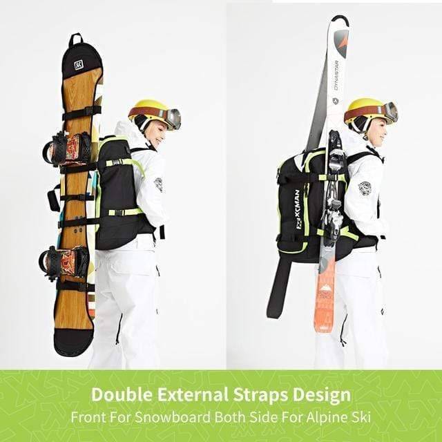 Unisex 50L hiking backpack for winter sports, featuring snowboard/ski carry straps, USB port & rugged design.