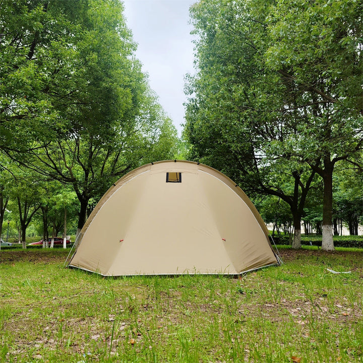Family-sized 6-person tunnel tent and awning, designed for comfortable camping and travel adventures.