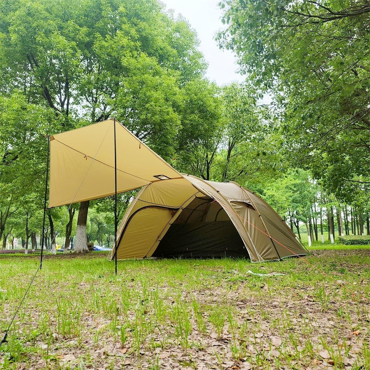 Interior view of a spacious 6-person tunnel camping tent, showing room for sleeping and gear.