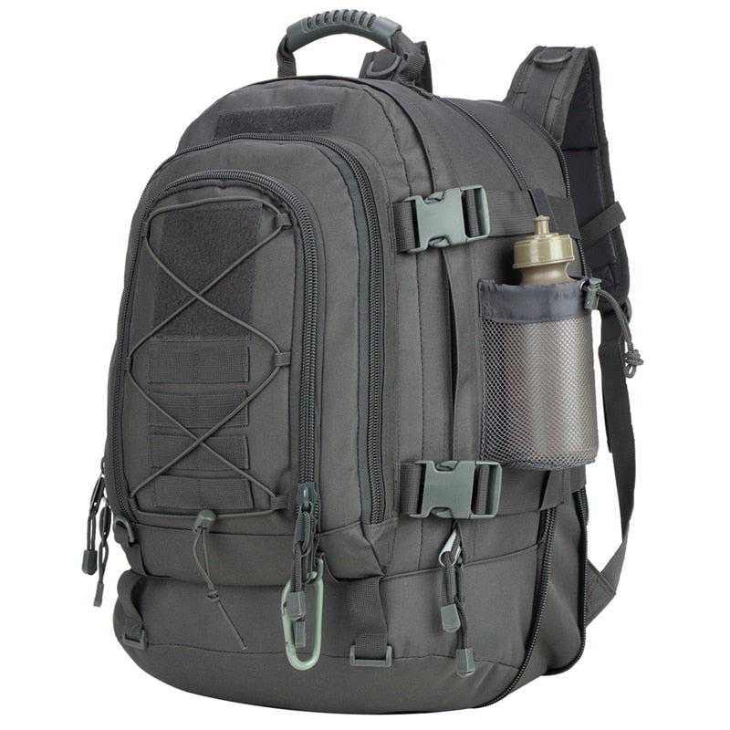 Unisex 60L expandable military rucksack with various pockets and compartments for organized storage