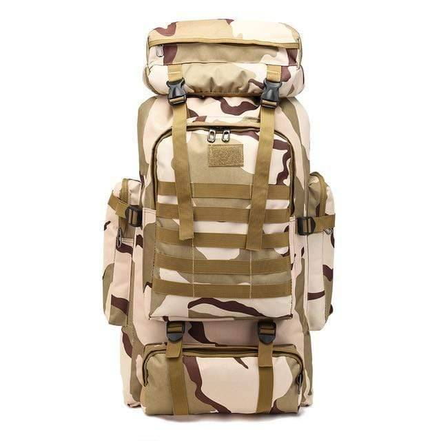 Unisex 60L outdoor adventure backpack in a natural setting, perfect for hiking and camping