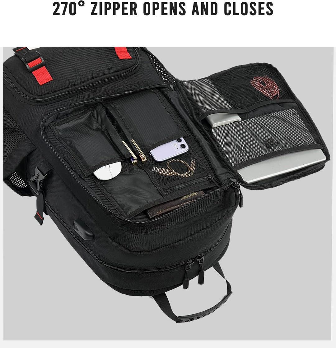 Waterproof 60L laptop backpack, unisex, with built-in USB charger & shoe storage, perfect for commuters.