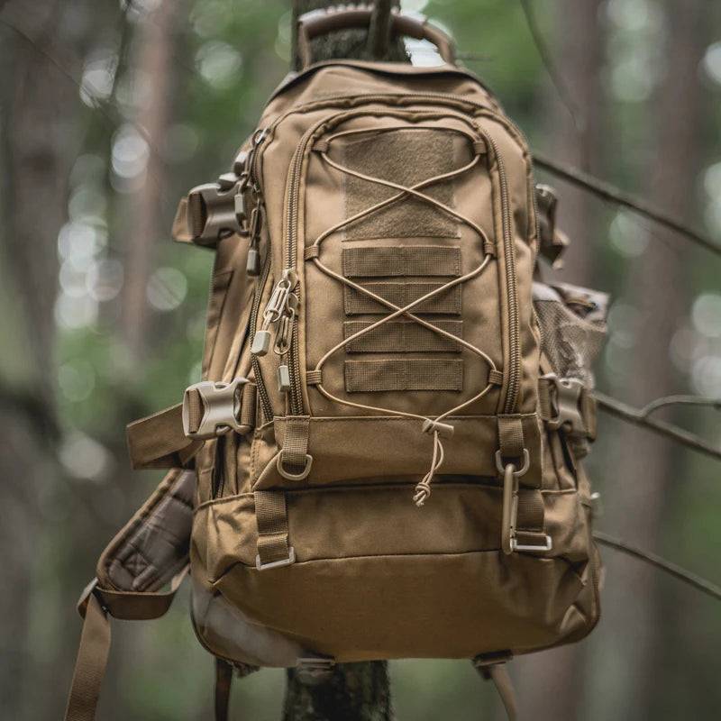 Unisex 65L Expandable Military Tactical Backpack in olive green, perfect for outdoor hiking and camping