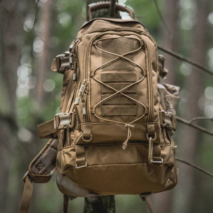 Unisex 65L Expandable Military Tactical Backpack in olive green, perfect for outdoor hiking and camping