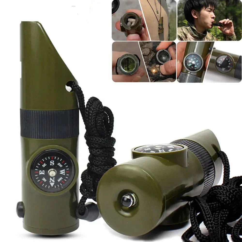 Portable camping & hiking safety gear: survival whistle with thermometer