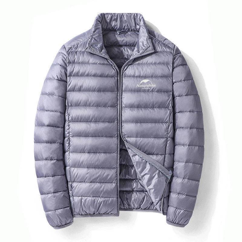Unisex 800FP duck down outdoor puffer jacket in vibrant blue, excellent for cold weather sports.