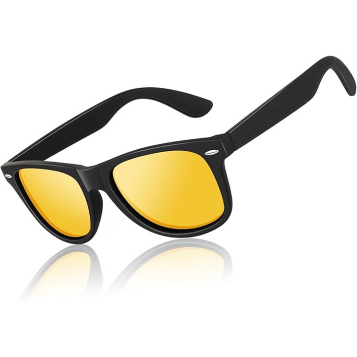 Unisex polarized wayfarer sunglasses, ideal for driving & outdoor activities, 80s retro style.