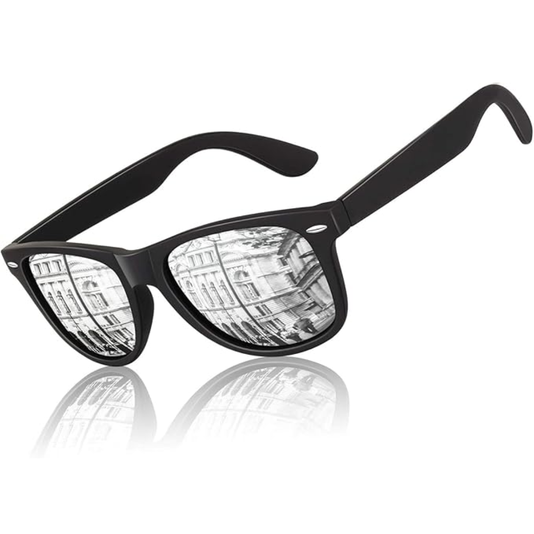 Reduce glare with these polarized 80s retro wayfarer sunglasses. Unisex UV protection eyewear.