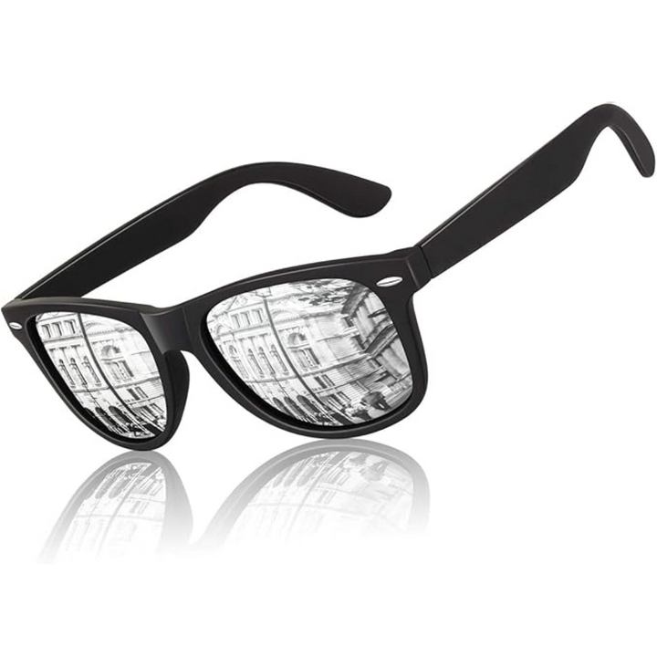 Reduce glare with these polarized 80s retro wayfarer sunglasses. Unisex UV protection eyewear.