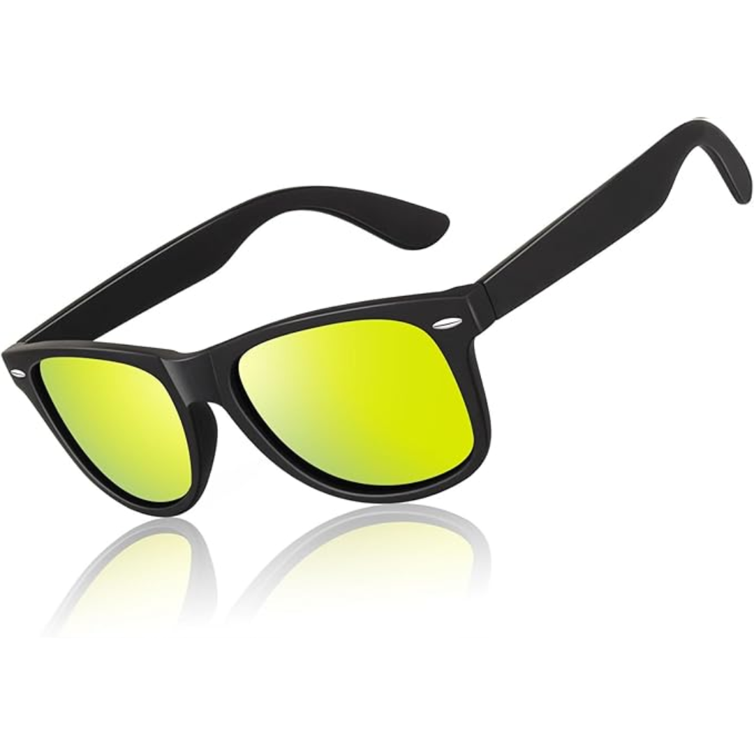 Vintage 80s style polarized wayfarer sunglasses, unisex design, offers excellent UV protection.