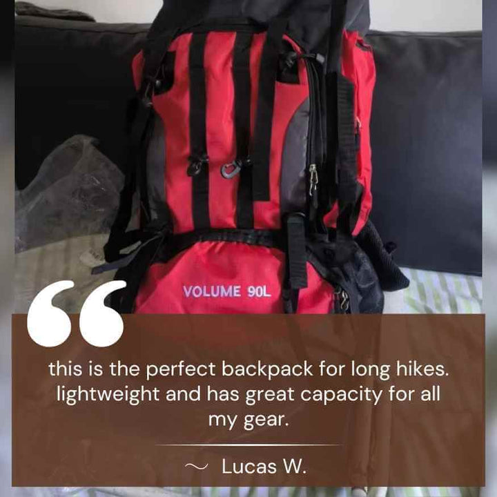 Empty main compartment of a 90L ultralight hiking backpack, ready for camping gear