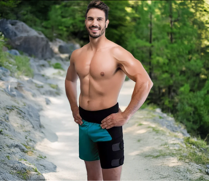Adjustable hip & thigh brace for active support, stability, and compression, ideal for injury prevention.