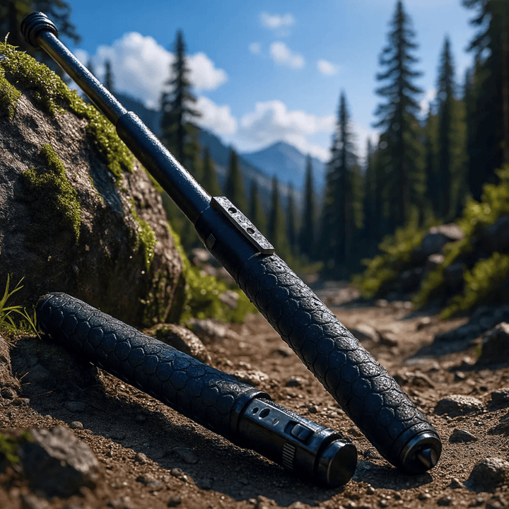 Unisex adjustable alloy steel hiking stick with anti-slip grip for stable outdoor support.