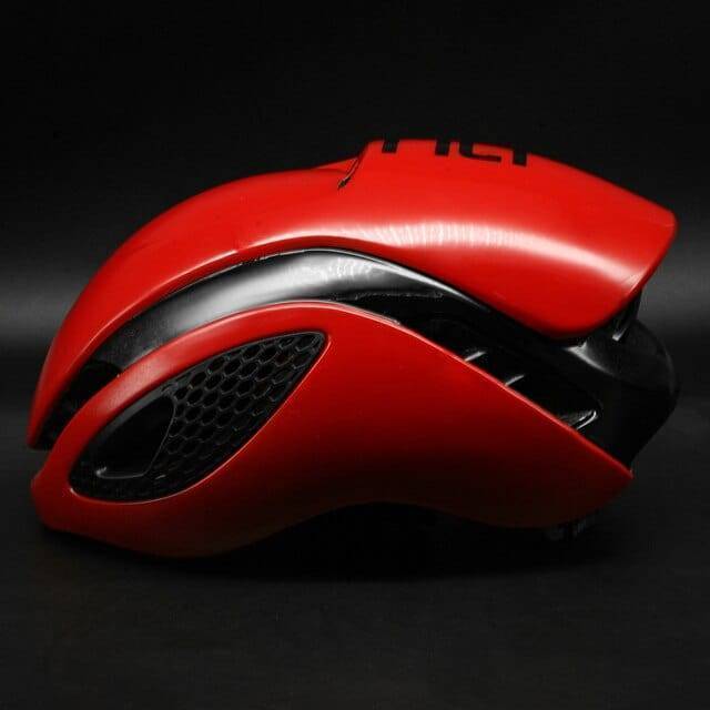 Detail shot of the integrated molding on this aero cycling helmet, ensuring durability & impact protection