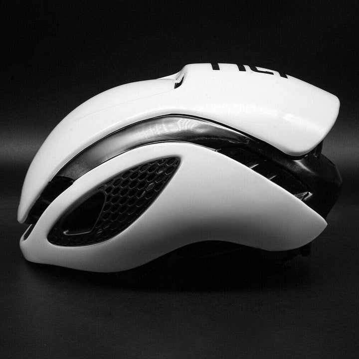 Side view of a red unisex aero cycling helmet, showcasing its sleek design for road and mountain biking