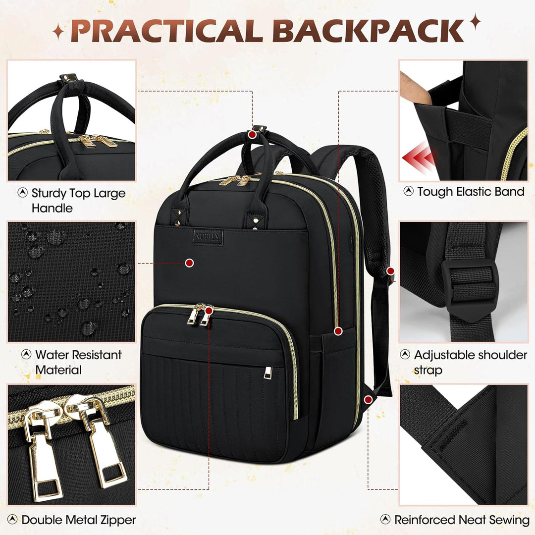 Unisex model wearing AeroFlex Series water-resistant travel backpack, ideal for work, school, and carry-on travel.