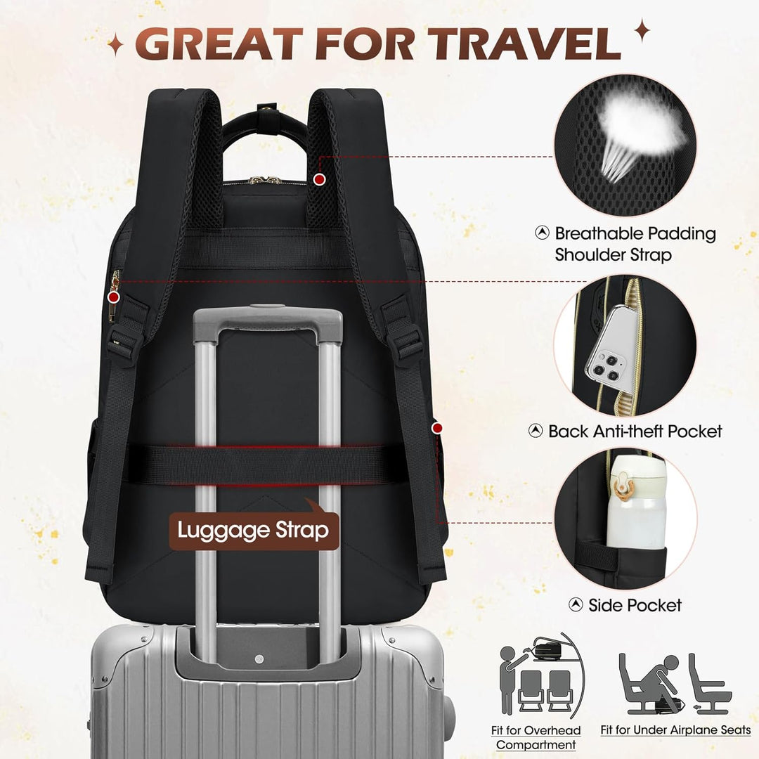 Ergonomic back panel & padded straps on AeroFlex unisex water-resistant laptop backpack, comfortable for long commutes.