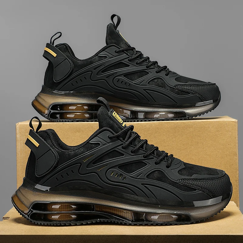 Stylish black AirTech performance running sneakers, perfect for unisex athletic training & active wear.