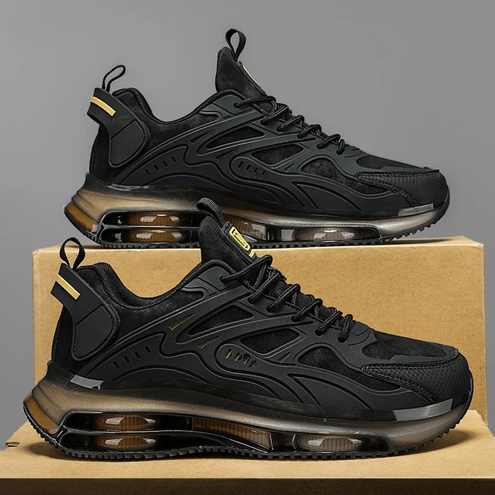 Stylish black AirTech performance running sneakers, perfect for unisex athletic training & active wear.