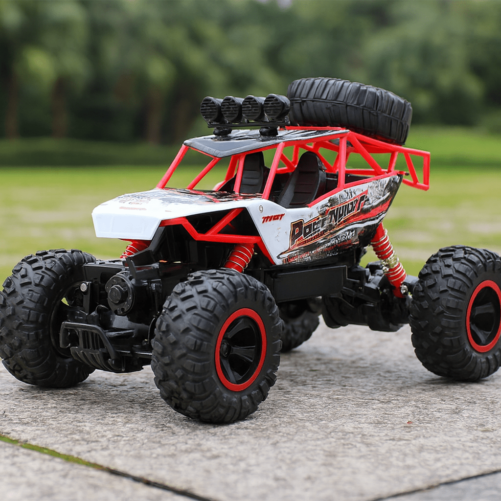 Off-road RC monster truck with responsive remote control for precise steering and control.