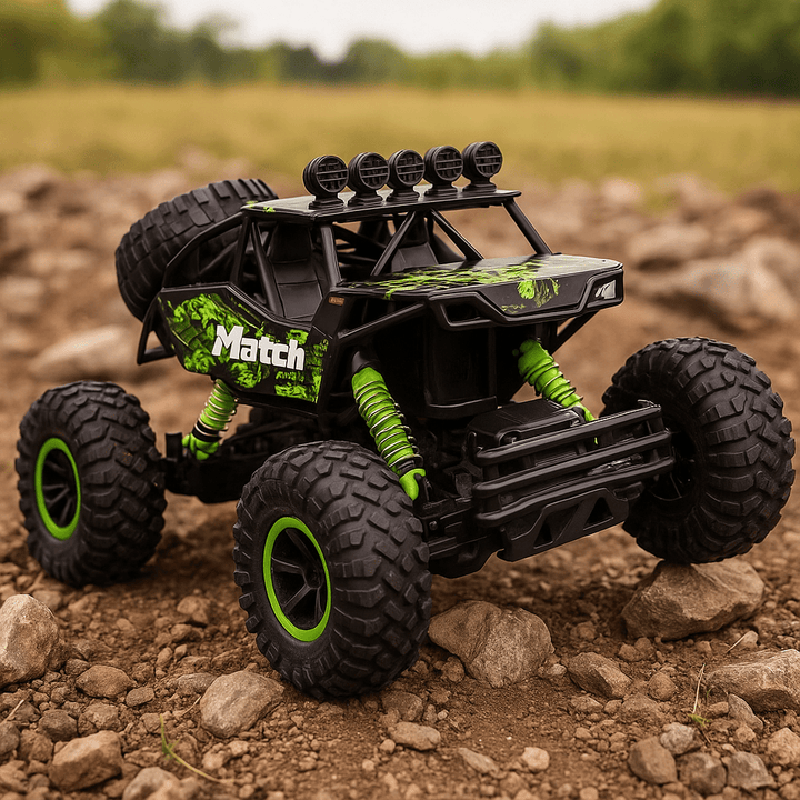 Brightly colored All-Terrain RC Monster Truck, a fun and durable kids' toy with remote.