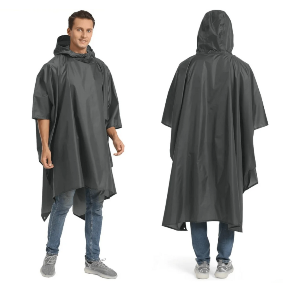 Stylish unisex all-weather poncho, essential gear for camping and hiking
