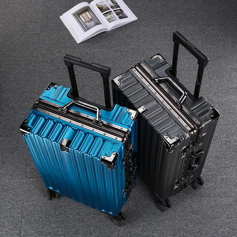 Unisex aluminum frame hard-shell luggage. Secure & durable travel suitcase with spinner wheels.