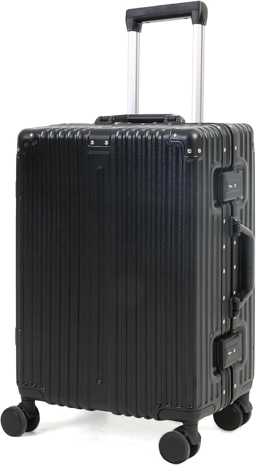 Unisex aluminum frame hardside luggage with TSA lock, perfect for durable airport and business travel.