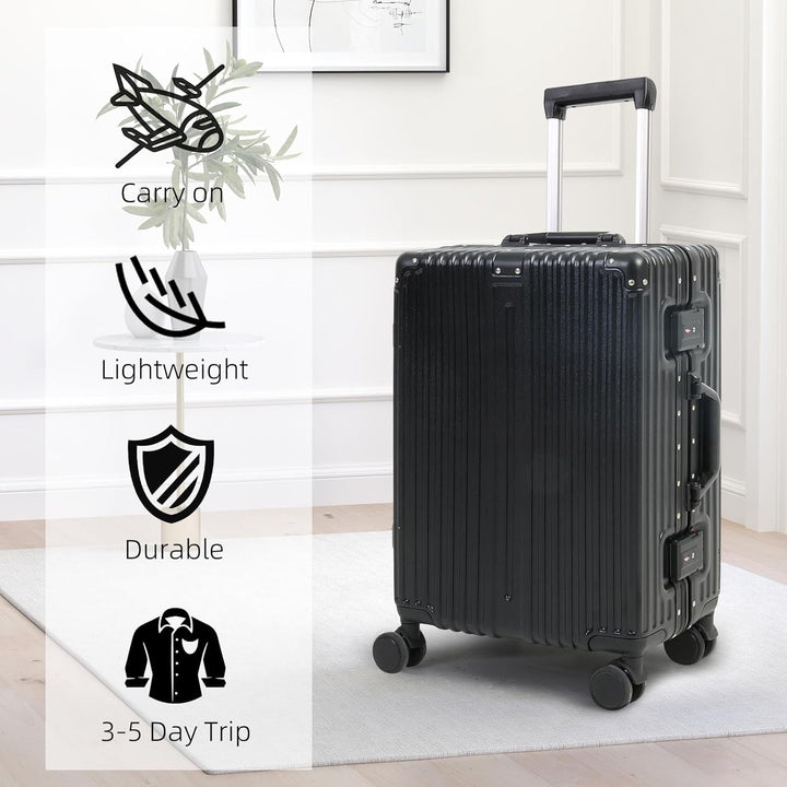 Large unisex check-in luggage featuring a durable aluminum frame, TSA lock, and silent spinner wheels.