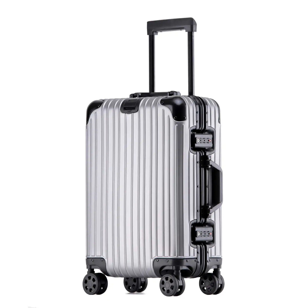Robust checked bag aluminum-magnesium hardshell luggage, built for durable travel.