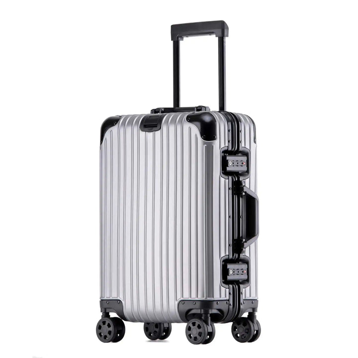 Robust checked bag aluminum-magnesium hardshell luggage, built for durable travel.