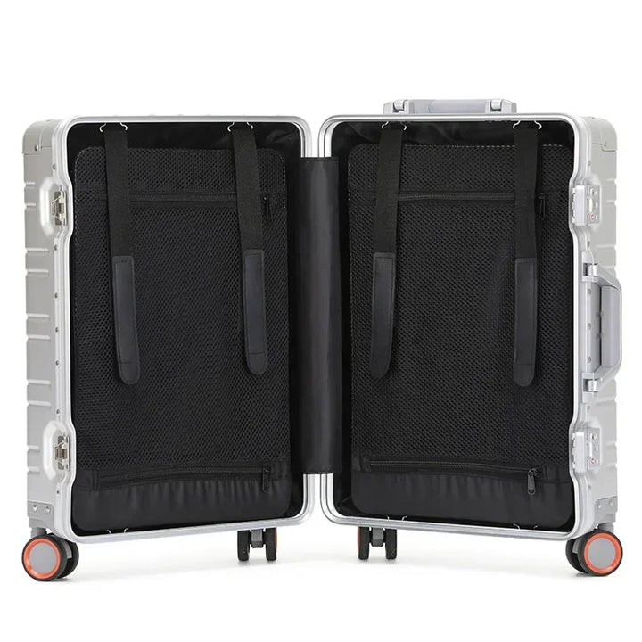 Robust aluminum-magnesium spinner luggage, offering maximum protection for your travel essentials.