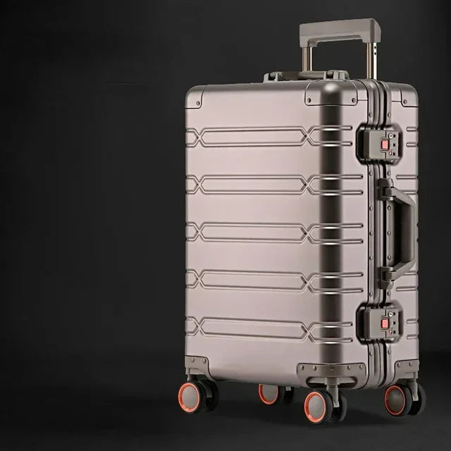 Secure aluminum-magnesium travel case, a durable hardside spinner for frequent travelers.
