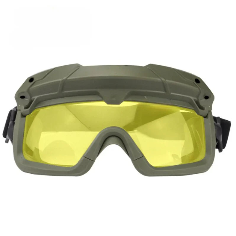 Anti-fog tactical goggles in a close-up shot, highlighting robust frame and clear visibility.