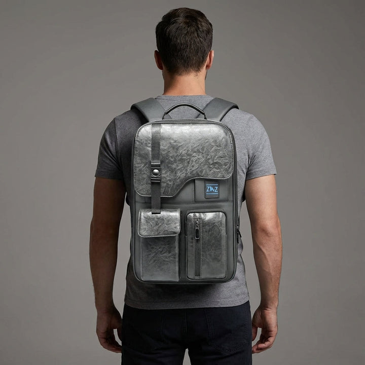 Modern anti-theft business backpack for laptops. Features secure zippers, perfect for travel or daily commute.