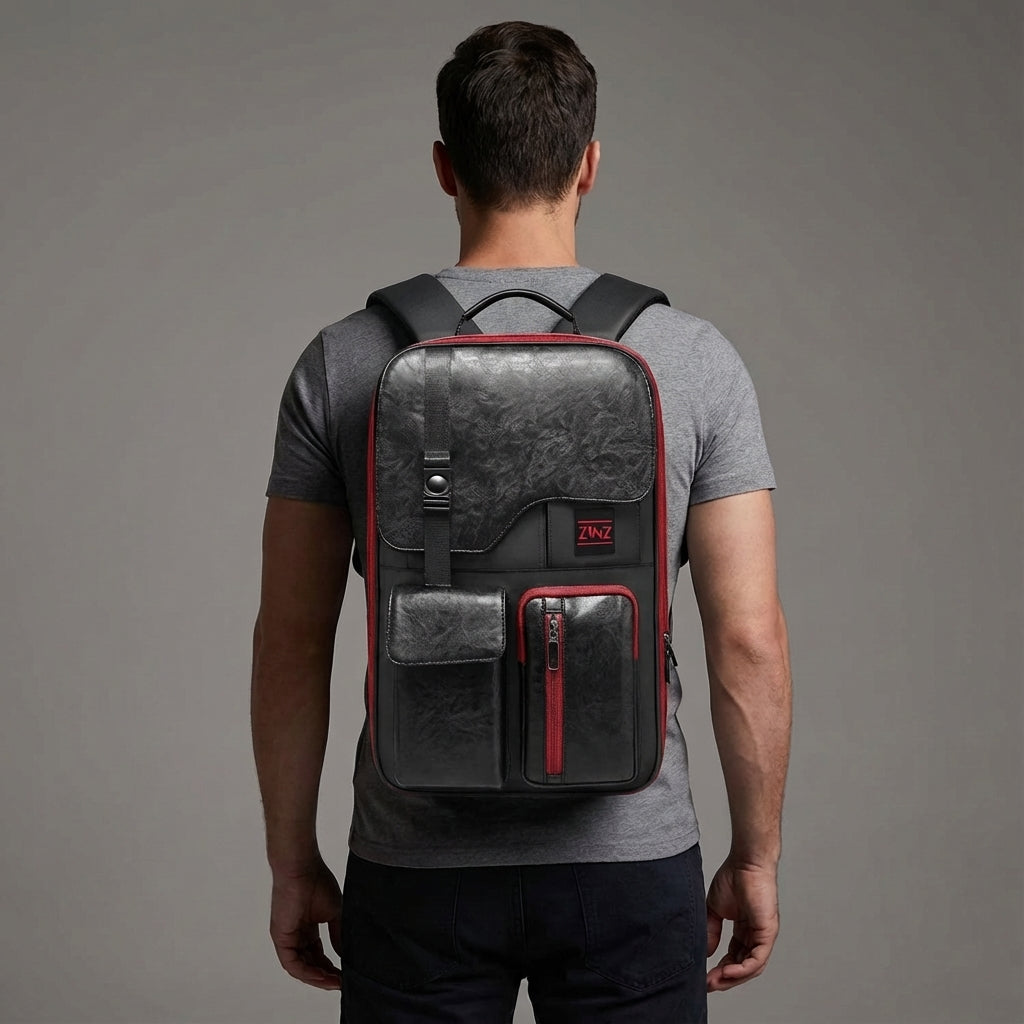 Sleek unisex business laptop backpack, expandable for travel. Waterproof design ensures tech protection.
