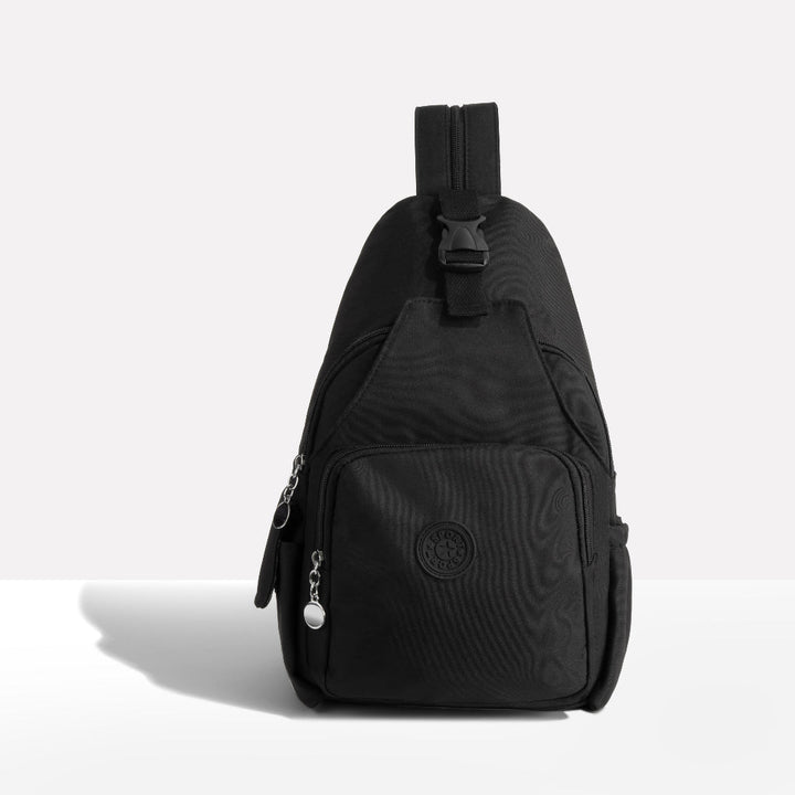 White unisex anti-theft shoulder bag with secure hidden pockets. Perfect cross-body travel or commute bag.
