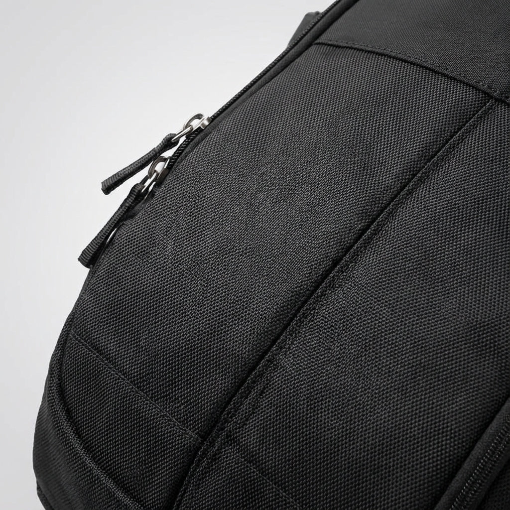 Interior view of anti-theft travel backpack showing padded laptop compartment & USB charging port for tech gear.