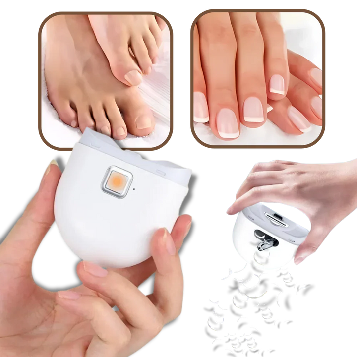 Portable rechargeable electric nail trimmer for personal grooming, featuring dual-speed operation.