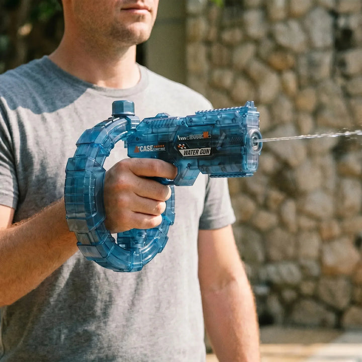 Unisex automatic electric water blaster with cool light effects, perfect for summer outdoor water play & backyard fun.
