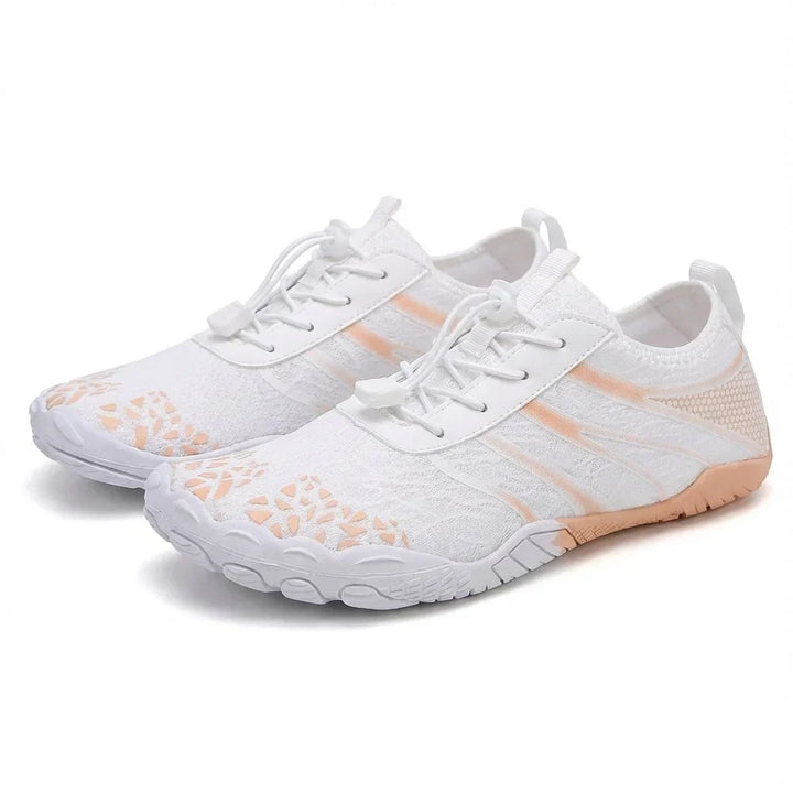 Minimalist barefoot shoes with wide toe design, offering unisex comfort and non-slip traction for walking.