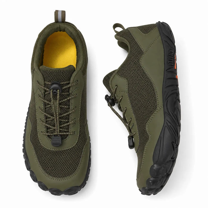 Unisex barefoot hiking trainers with wide toe box & non-slip sole for ultimate outdoor comfort and support.