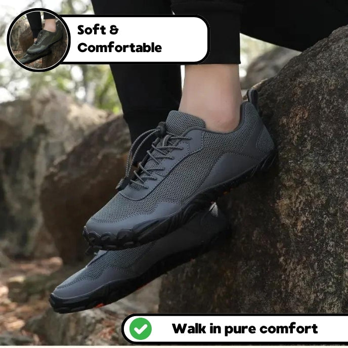 All-terrain unisex hiking trainers, non-slip, wide toe box, flexible, and comfortable for outdoor exploration.