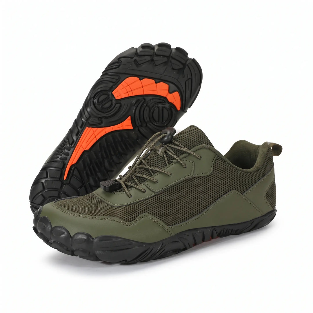 Flexible unisex barefoot trainers with wide toe box for natural walking comfort on any trail.