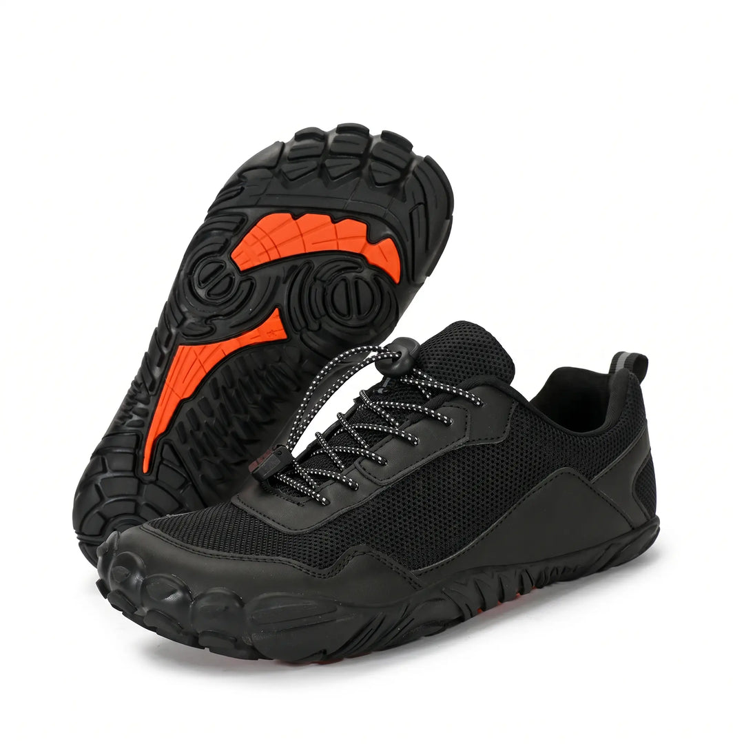 Orthopedic unisex trainers designed for hiking, offering wide toe box comfort & flexible outdoor support.