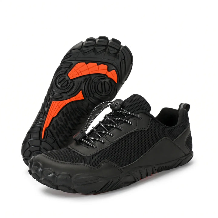 Orthopedic unisex trainers designed for hiking, offering wide toe box comfort & flexible outdoor support.