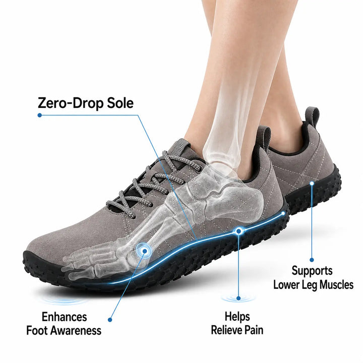 Athletic barefoot hiking trainers, unisex design with a spacious wide toe box.